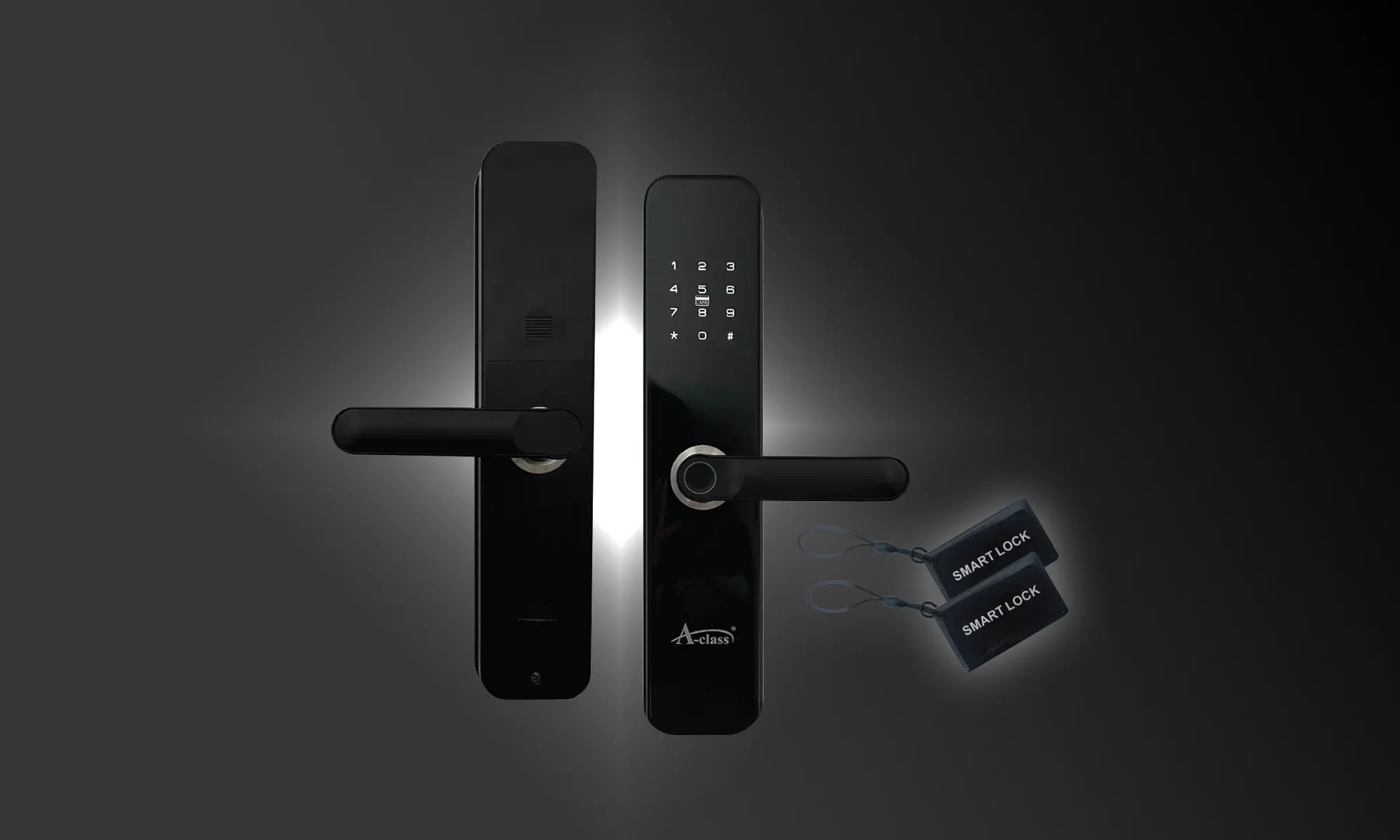 A-Class smart digital lock with keypad, fingerprint reader and two RFID key tags